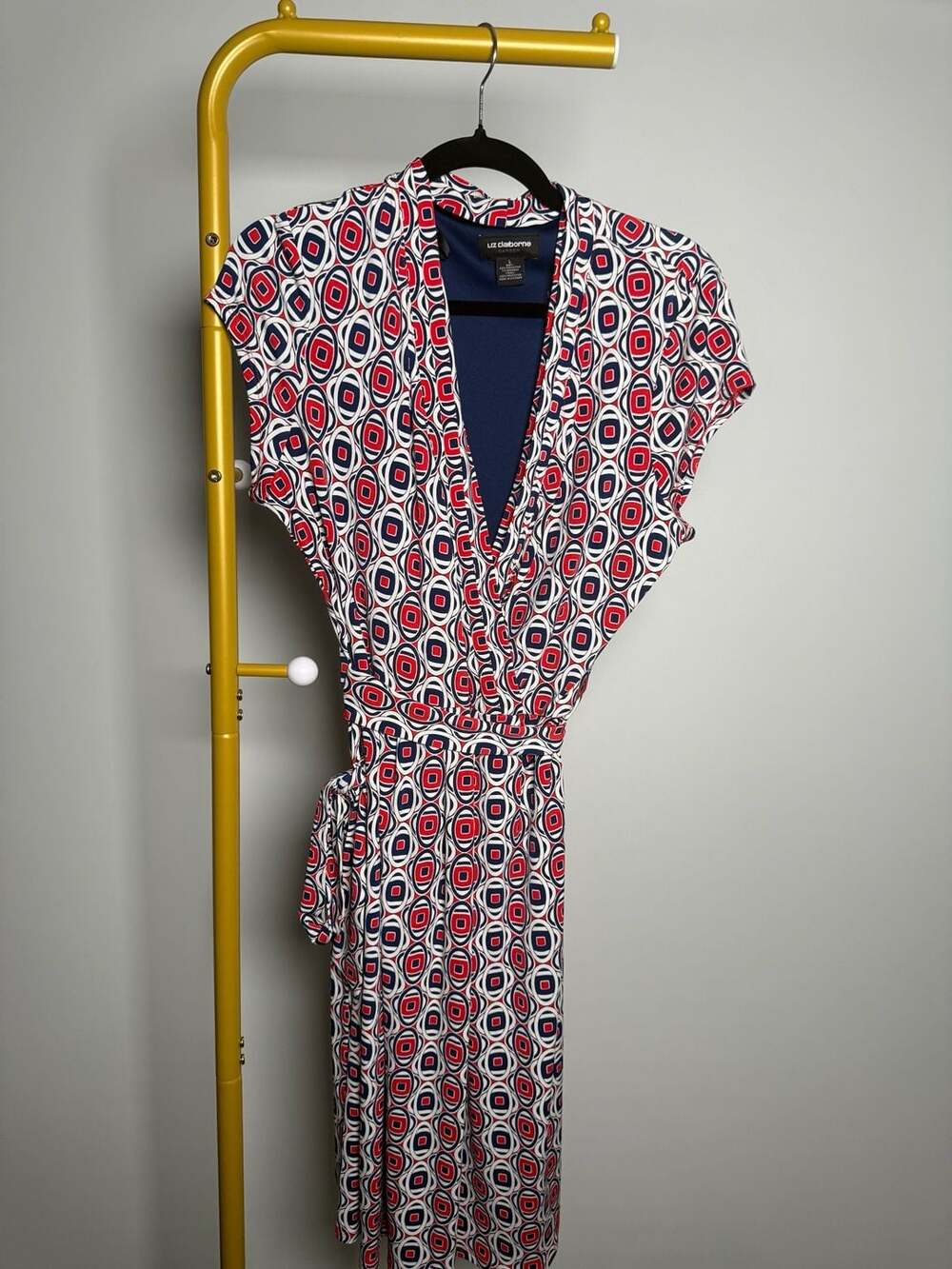 Liz Claiborne Career Geometric Print faux Wrap Dress Size L